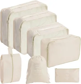 7 PCS Packing Cubes for Suitcases, Travel Luggage Organizers Bags Packing Cube Waterproof Travel Essentials Bag Packing Cubes for Clothes Shoes Storage Bags, Beige