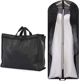 70" Bridal Wedding Gown Garment Bag Extra Large Foldable Portable Travel Dress Cover Hanging Luggage with Pockets for Womens, 8" Gusseted Black