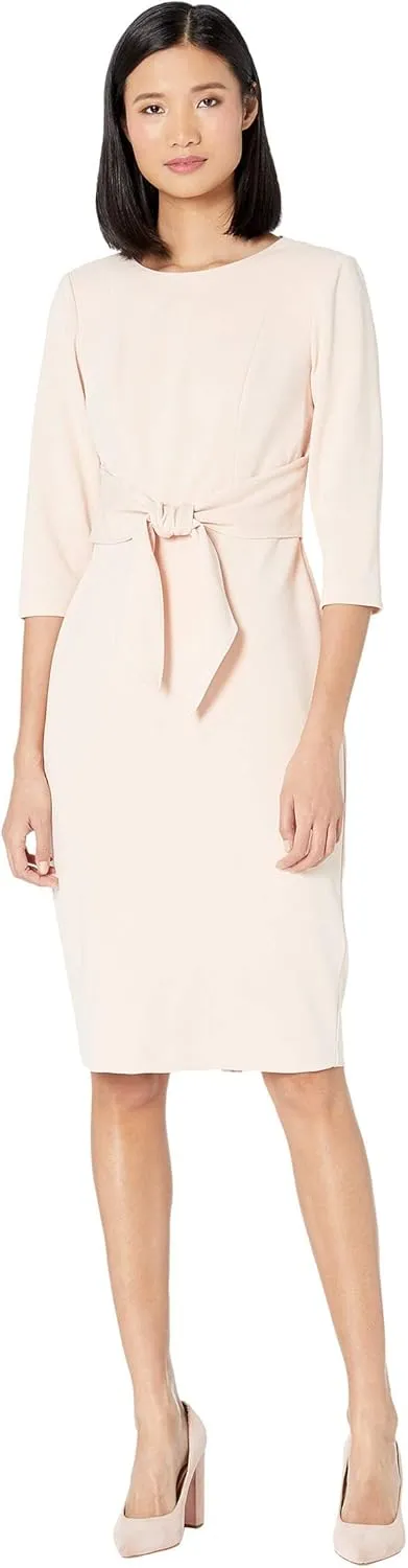 Adrianna Papell Women's Knit Crepe TIE Waist Sheath, Blush