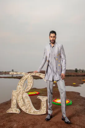 Ash Lotus Embroidered Jodhpuri Set