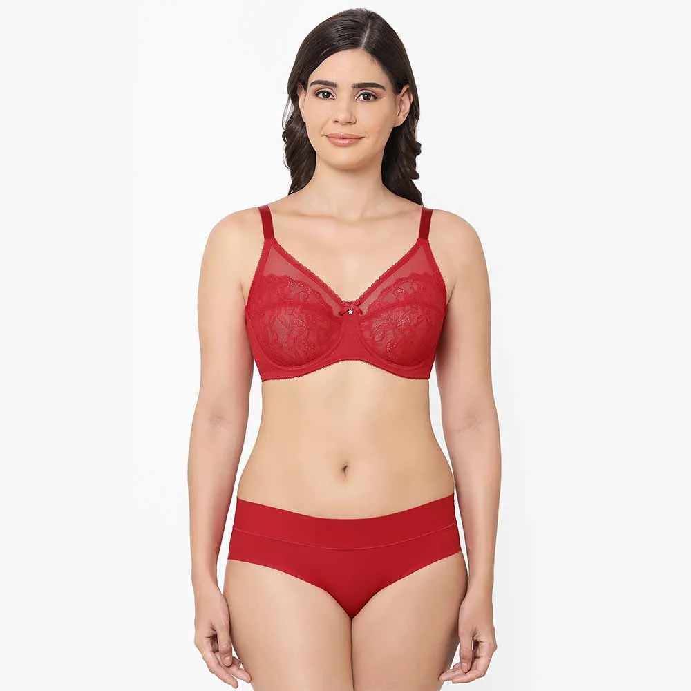 At Ease Mid Waist Medium Coverage Everyday Wear Hipster Panty - Red