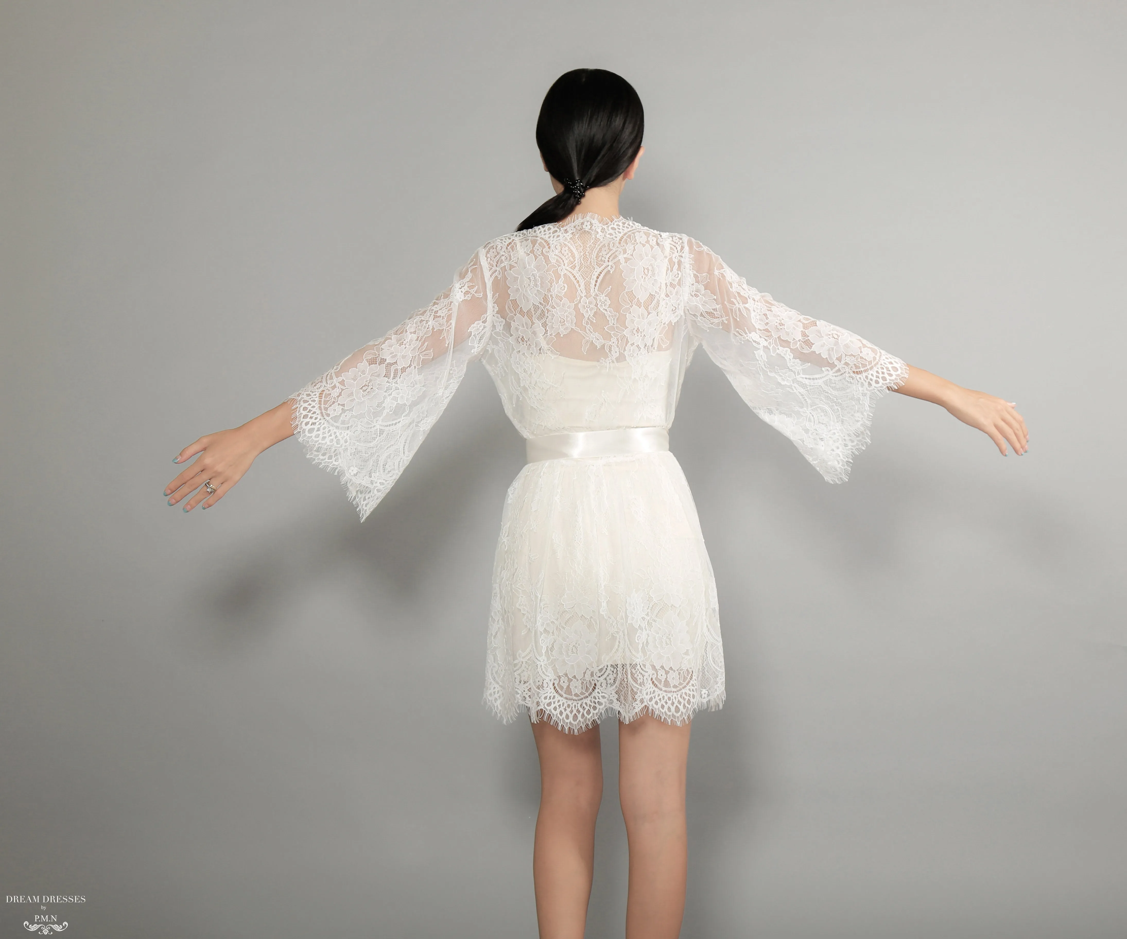 Bell Sleeve Bridal Lace Robe (#Miriam)