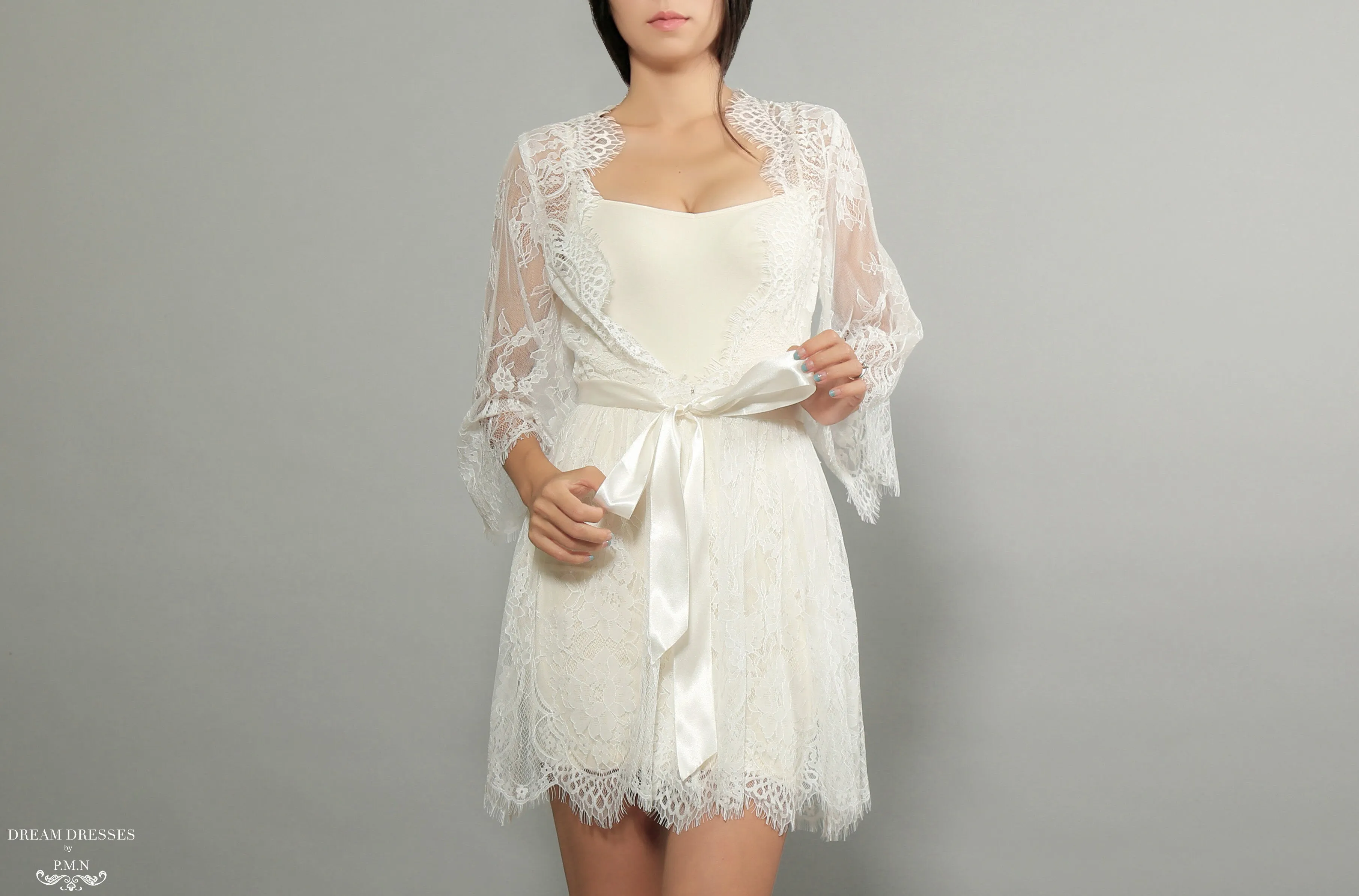 Bell Sleeve Bridal Lace Robe (#Miriam)
