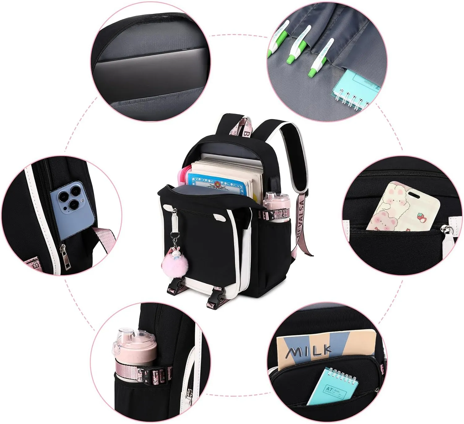 Bevalsa School Backpack for Girls, Girls Backpack with Lunch Box, Bookbag for Kids Elementary Middle School Student 21L Children Schoolbag