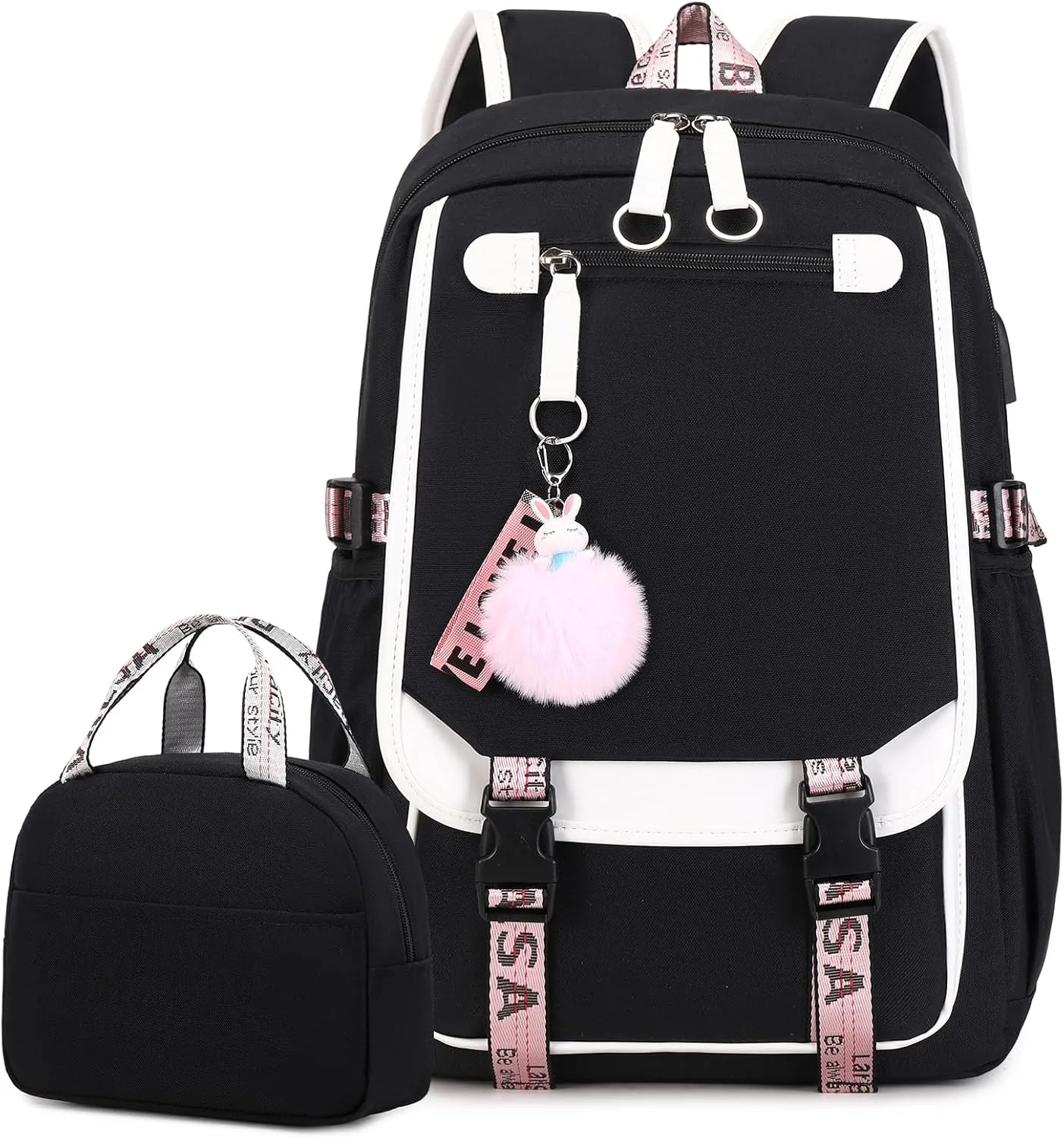 Bevalsa School Backpack for Girls, Girls Backpack with Lunch Box, Bookbag for Kids Elementary Middle School Student 21L Children Schoolbag