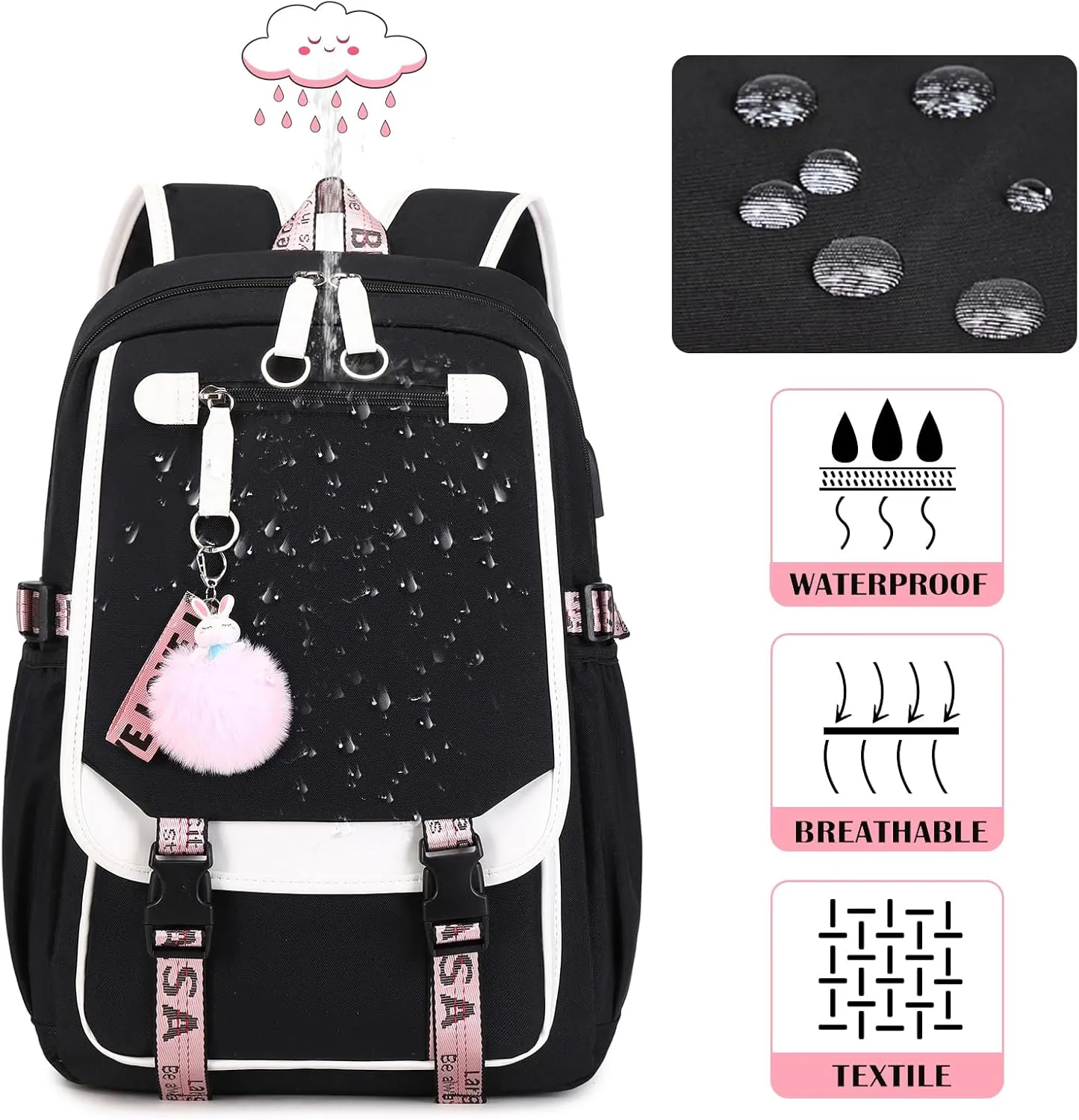 Bevalsa School Backpack for Girls, Girls Backpack with Lunch Box, Bookbag for Kids Elementary Middle School Student 21L Children Schoolbag