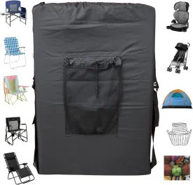 BLACK (Large 36"x24"x6") Beach Chair Bag, Laundry Bag. For Lawn Chair, Recliner, Director Chair, Camping Chair, Booster Car Seat. 420D Polyester Backpack w/Adjustable Straps & Mesh Pocket