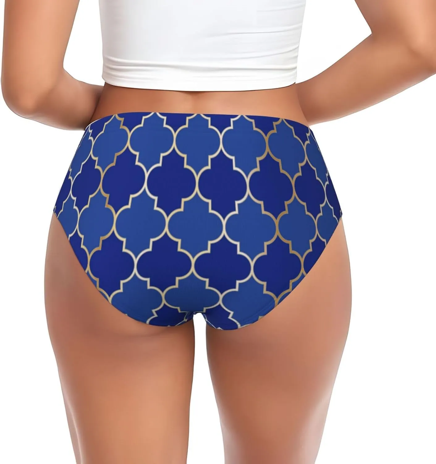 Blue Gold Grid Lantern Shapes Print Womens Underwear Soft Briefs Breathable Ladies Panties Sexy Lingerie