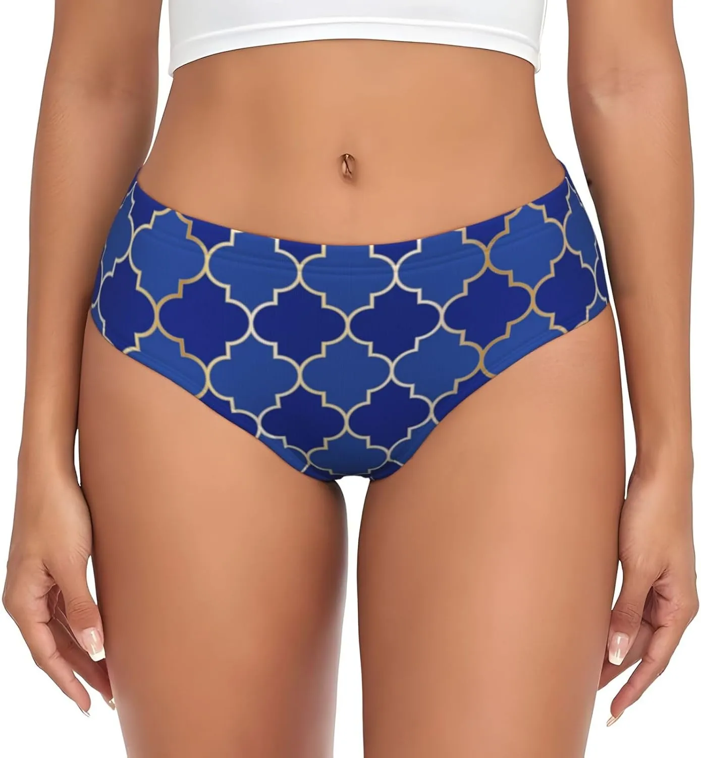 Blue Gold Grid Lantern Shapes Print Womens Underwear Soft Briefs Breathable Ladies Panties Sexy Lingerie