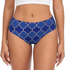 Blue Gold Grid Lantern Shapes Print Womens Underwear Soft Briefs Breathable Ladies Panties Sexy Lingerie
