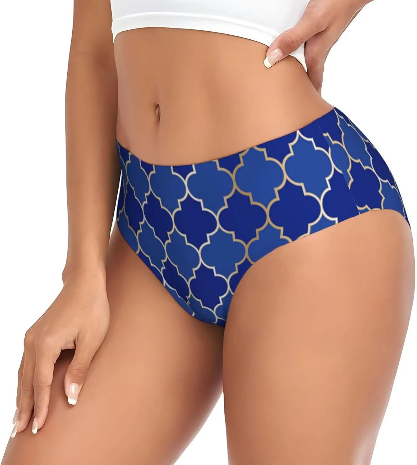 Blue Gold Grid Lantern Shapes Print Womens Underwear Soft Briefs Breathable Ladies Panties Sexy Lingerie