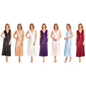British Made Lady Olga Sleeveless Satin Nightdress With Lace Trim