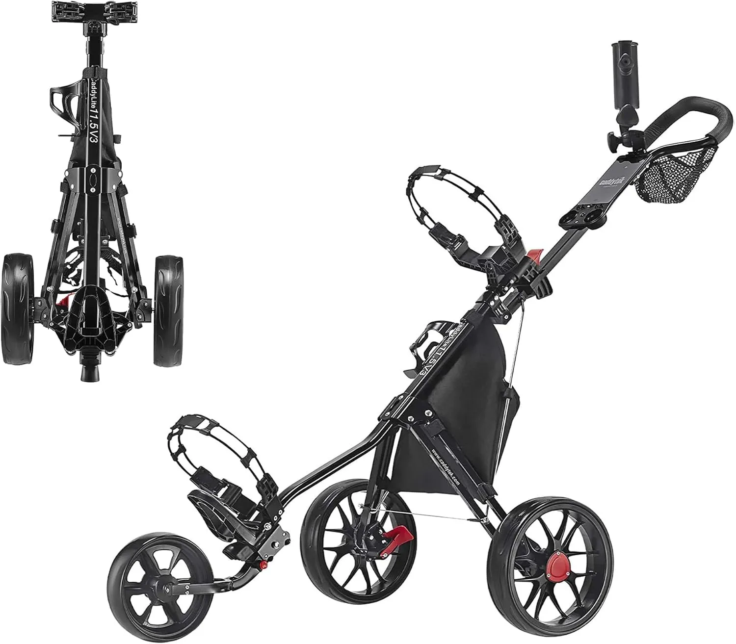 CaddyTek CaddyLite 11.5 Version 3 Golf Push Cart  3-Wheel, SuperLite Deluxe, Lightweight, Easy to Fold, Compact & Portable