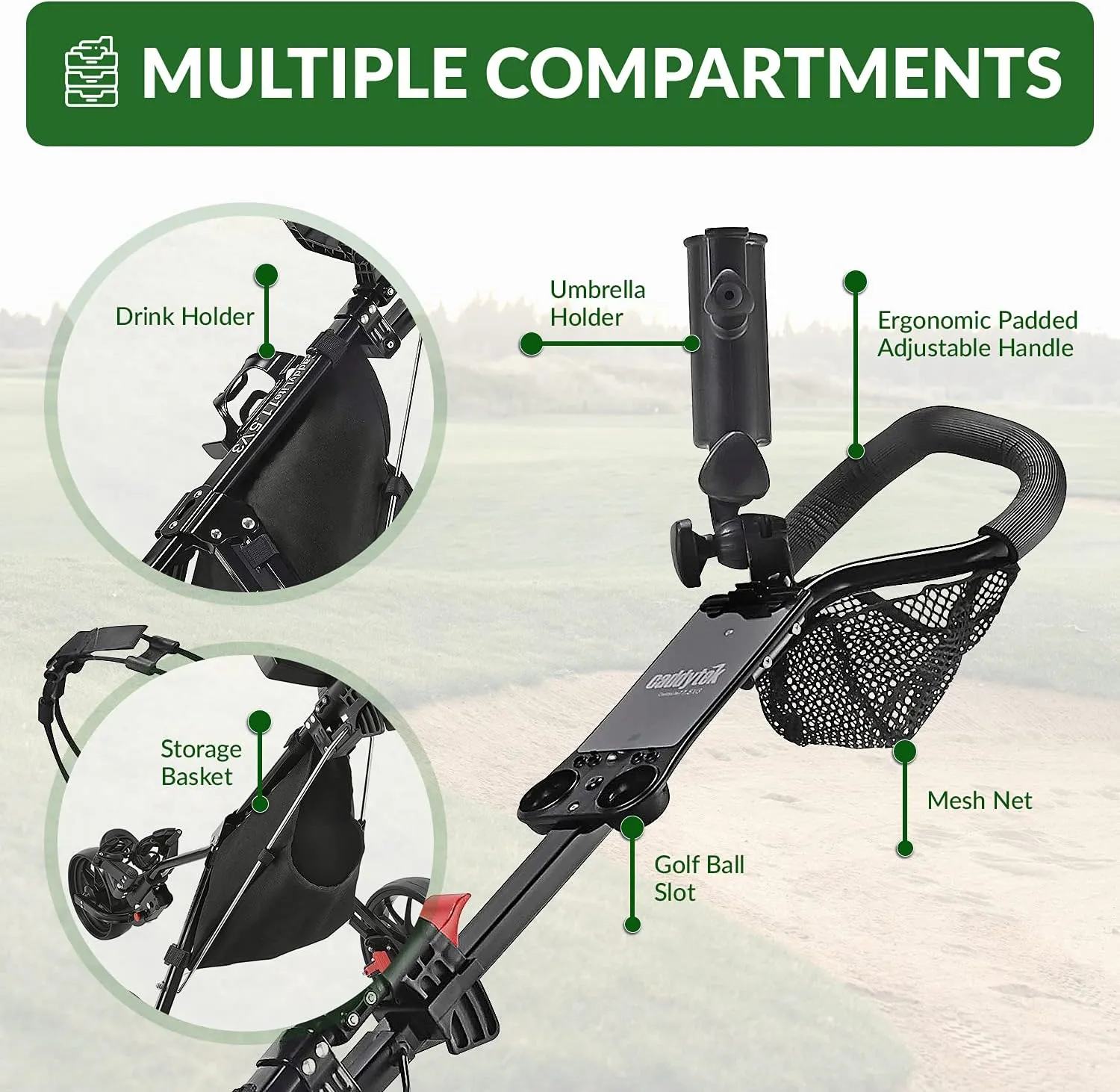 CaddyTek CaddyLite 11.5 Version 3 Golf Push Cart  3-Wheel, SuperLite Deluxe, Lightweight, Easy to Fold, Compact & Portable