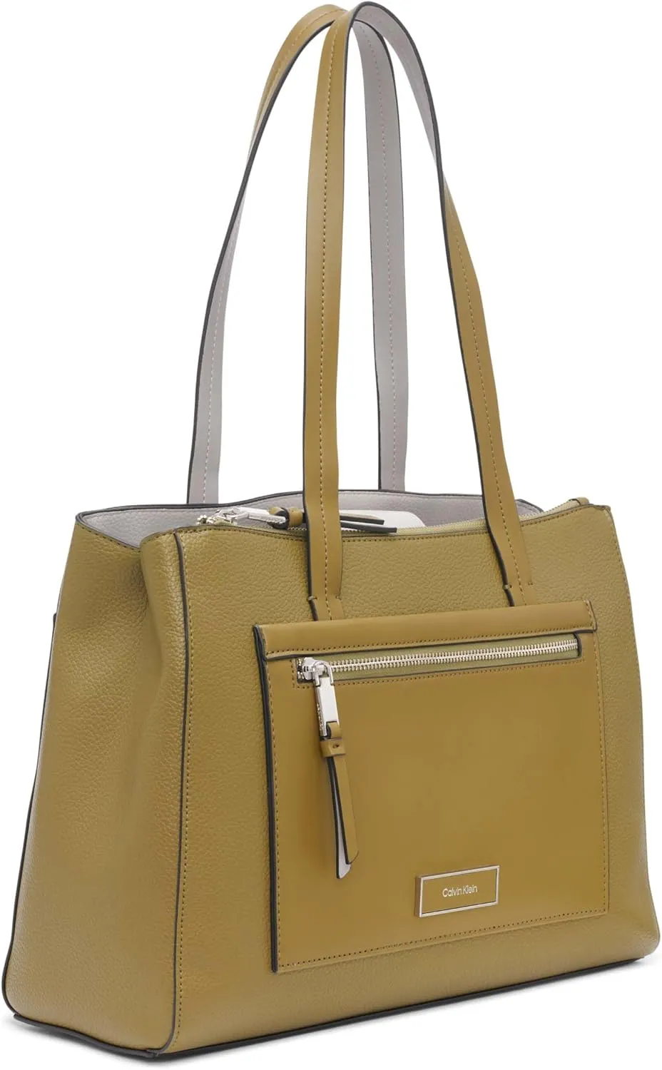 Calvin Klein Women's Hadley Tote Bag  2 in 1, Vegan Leather, 5 Pockets