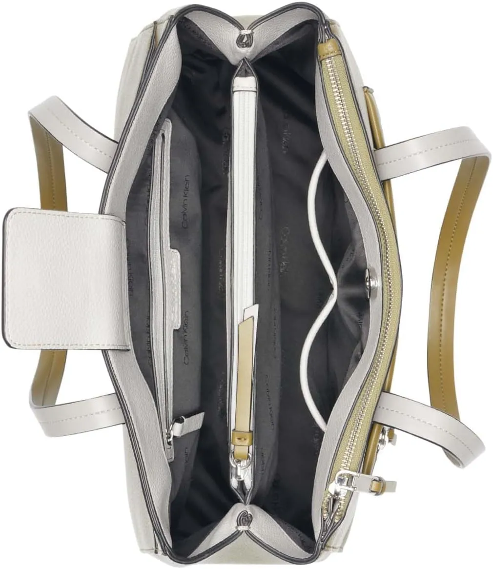 Calvin Klein Women's Hadley Tote Bag  2 in 1, Vegan Leather, 5 Pockets