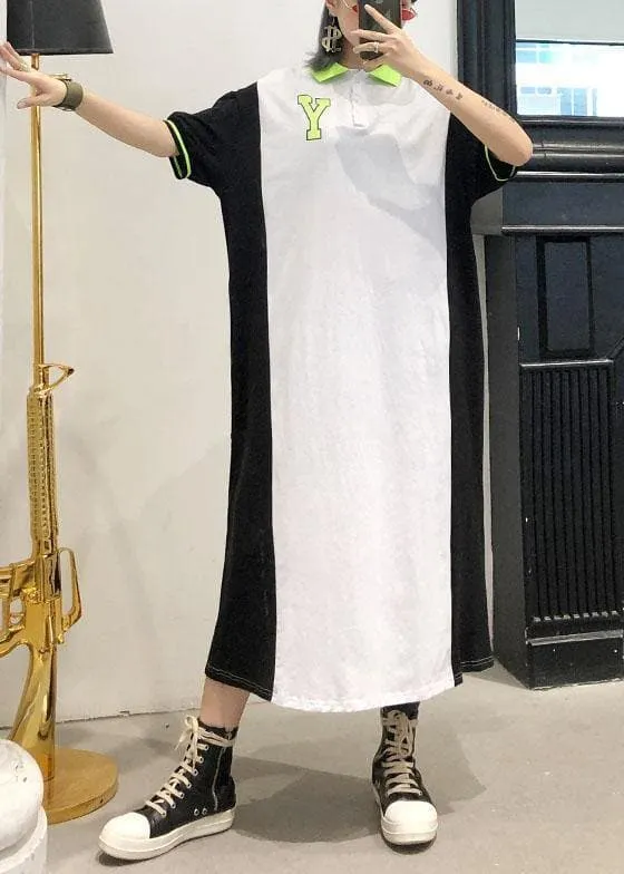Chic patchwork cotton outfit POLO Collar Robe summer Dresses