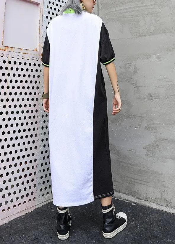 Chic patchwork cotton outfit POLO Collar Robe summer Dresses