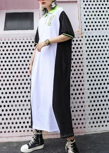 Chic patchwork cotton outfit POLO Collar Robe summer Dresses
