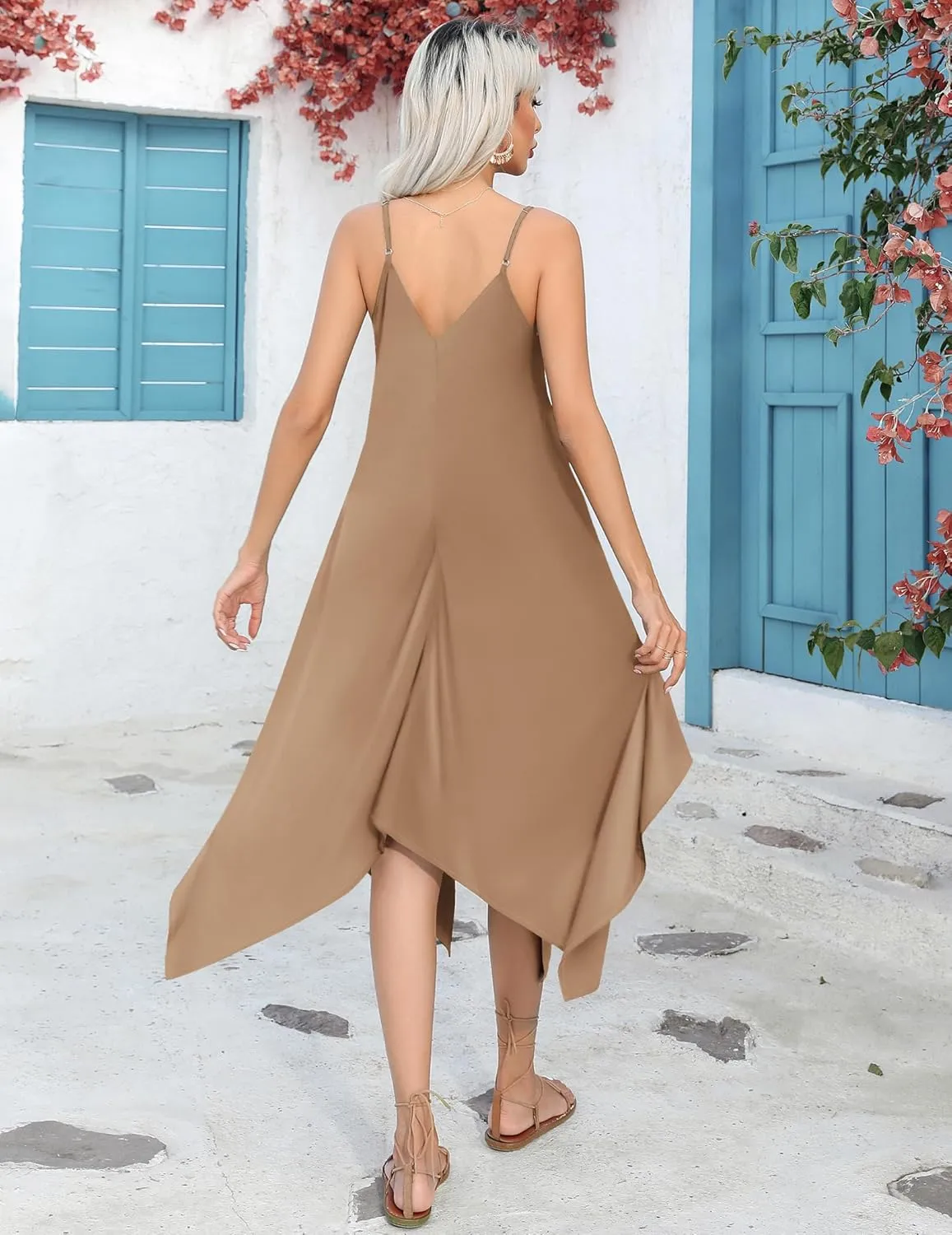 Chigant Women's 2025 Summer Dress Casual Boho Sundress Spaghetti Strap Swimwear Cover Up Beach Flowy Midi Vacation Dresses