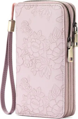 Clutch Wallet for Women Large Zipper Wallet for Women RFID Blocking Long Wallet with Wrist Strap, Womens Wallets Leather with Card Holder(Mauve)