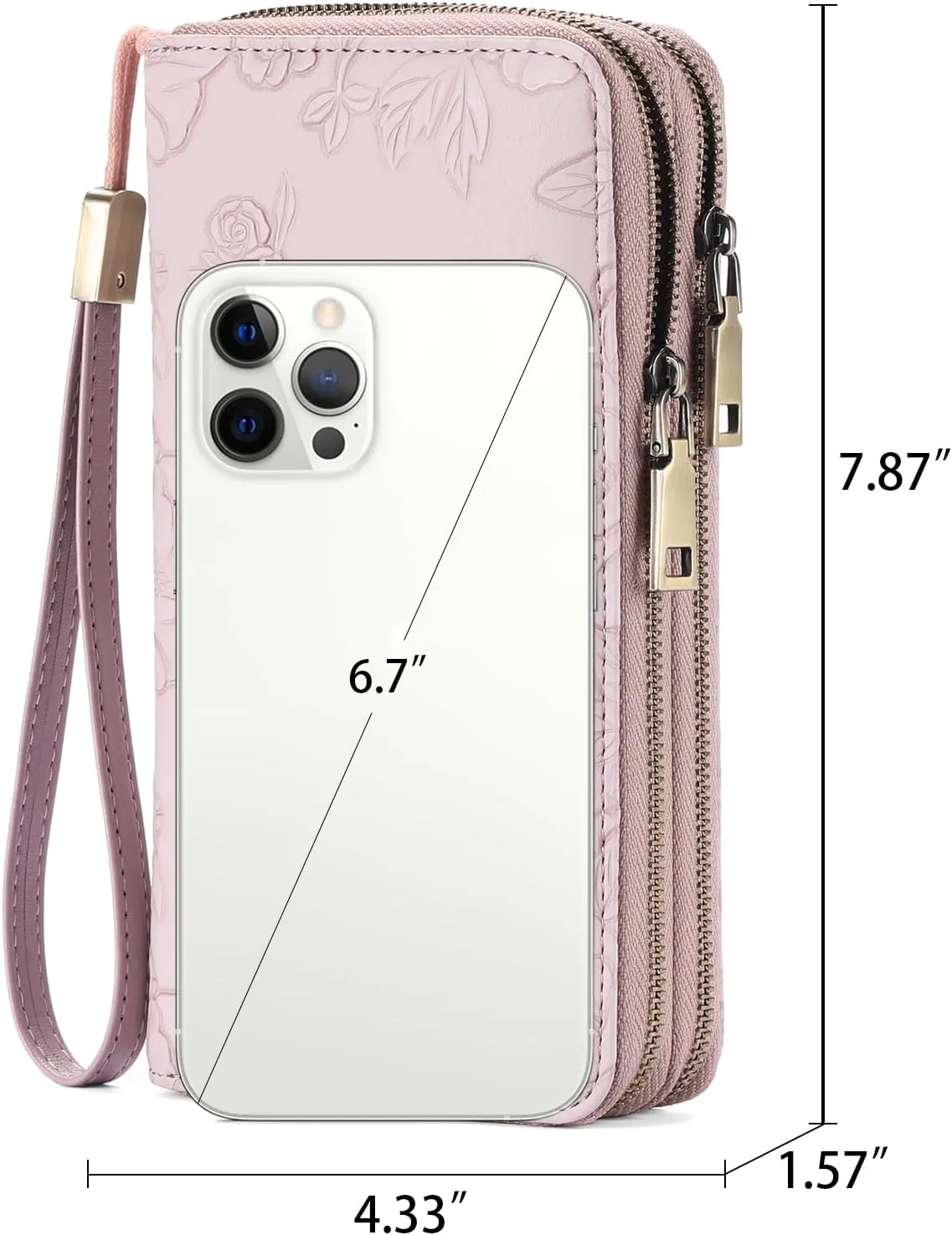 Clutch Wallet for Women Large Zipper Wallet for Women RFID Blocking Long Wallet with Wrist Strap, Womens Wallets Leather with Card Holder(Mauve)
