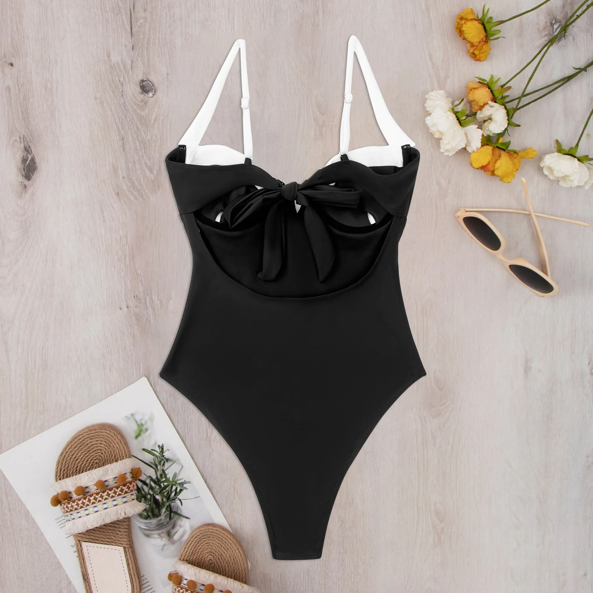Colorful Gathered One-Piece Bikini Swimsuit