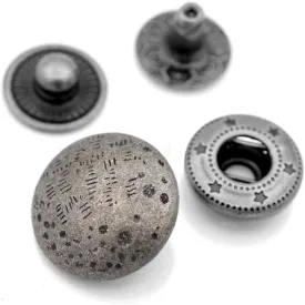CRAFTMEMORE Antique Moon Snap Fastener Closure Buttons Round Popper Snaps Decorative Rivet Stud 18mm Pack of 10 (Antique Silver)