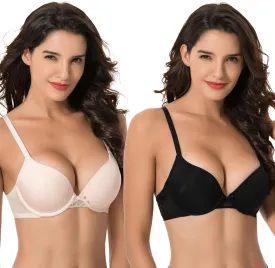 Curve Muse Womens Plus Size Perfect Shape Add 1 Cup Push Up Underwire Tshirt Bra