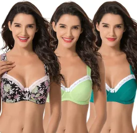 Curve Muse Women's Plus Size Unlined Balconette Cotton Bra-2 or 3Pack