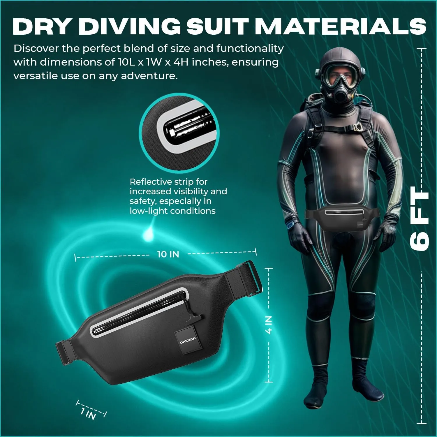DRENCH 100% Underwater Waterproof Fanny Pack. Waist Pack. Submersible Waterproof Phone Pouch. Dry Bag for Swimming, Boating, SUP & Snorkelling. Underwater Phone case. Floating Belt Bag. Dry Bag Travel
