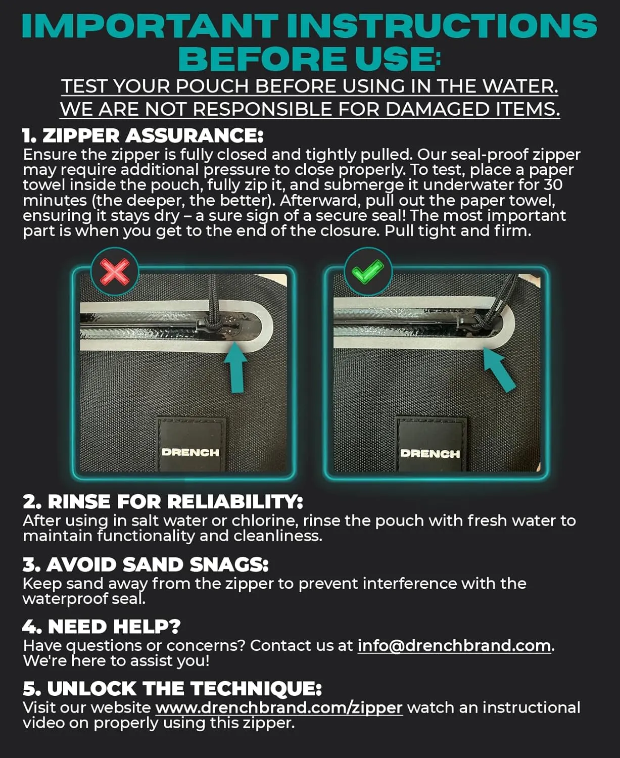 DRENCH 100% Underwater Waterproof Fanny Pack. Waist Pack. Submersible Waterproof Phone Pouch. Dry Bag for Swimming, Boating, SUP & Snorkelling. Underwater Phone case. Floating Belt Bag. Dry Bag Travel