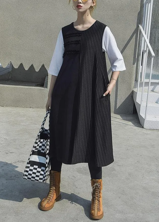Elegant black patchwork cotton outfit sleeveless Robe summer Dresses