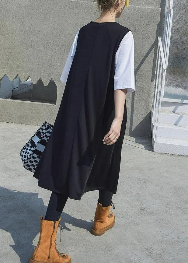 Elegant black patchwork cotton outfit sleeveless Robe summer Dresses