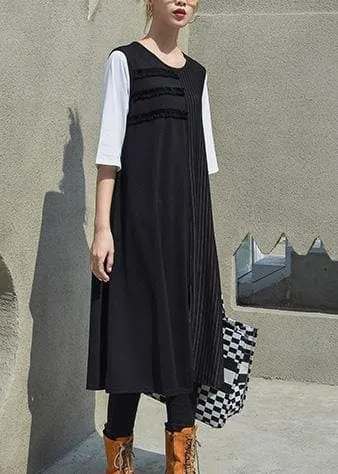 Elegant black patchwork cotton outfit sleeveless Robe summer Dresses