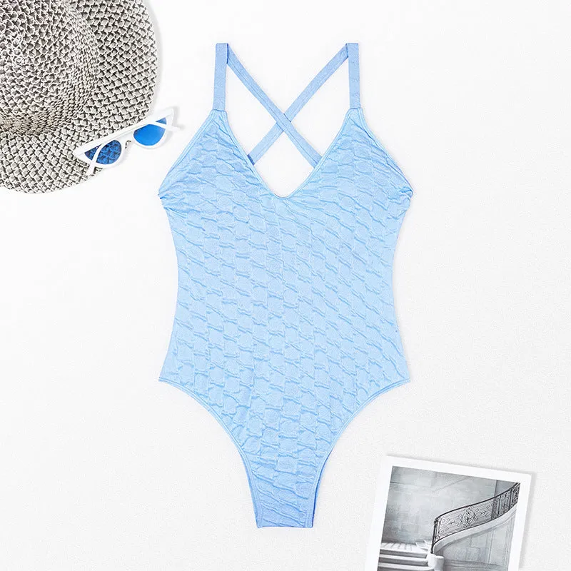 Elegant Floral Embossed Backless One-Piece Swimsuit