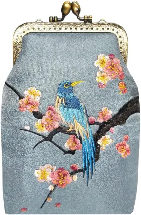 Embroidery Floral Mini Retro Buckle Crossbody Shoulder Bag with Chain Strap