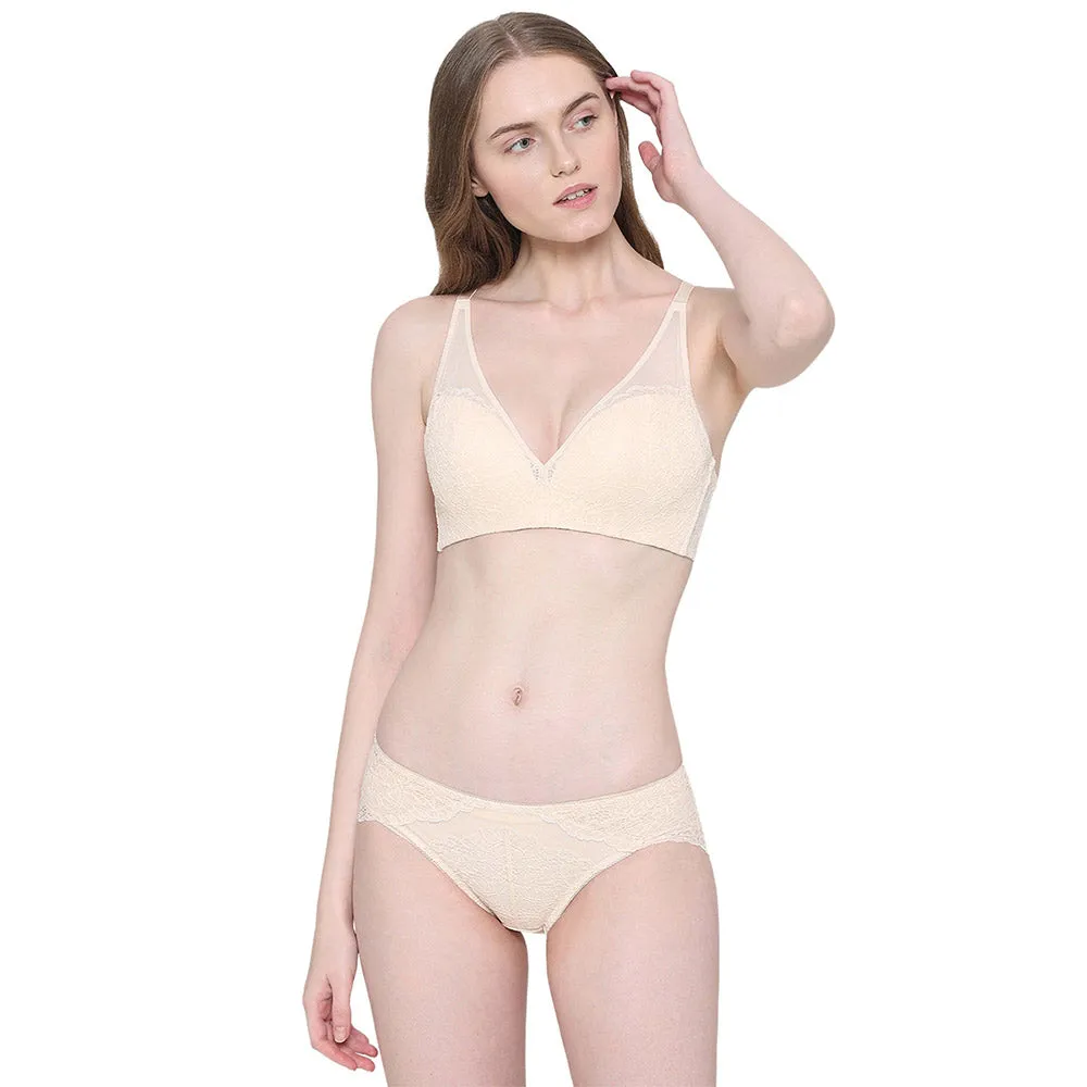 Emma Lace Padded Non-wired 3/4th Cup Bridal Wear Medium coverage Lace Bra - Beige