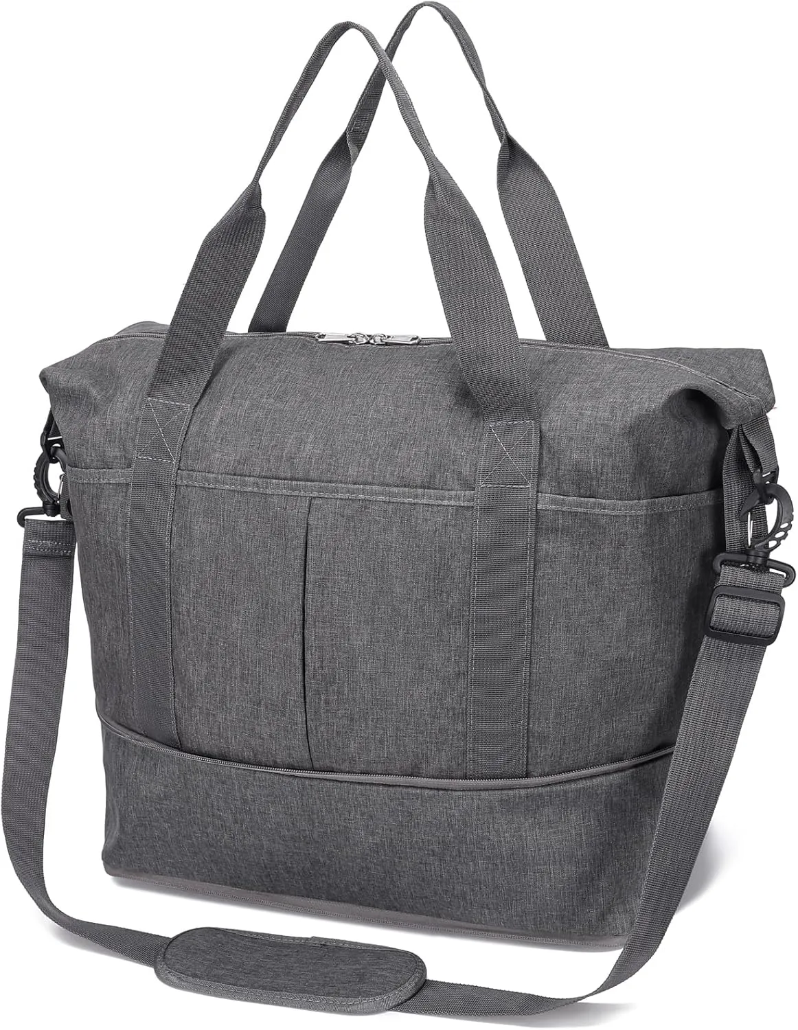 Expandable Duffle Bag for Travel, Weekender Overnight Carry On Bag for Women Men, Waterproof Large Capacity Travel Bag with Detachable Shoulder Strap and Wet Pocket(Grey)