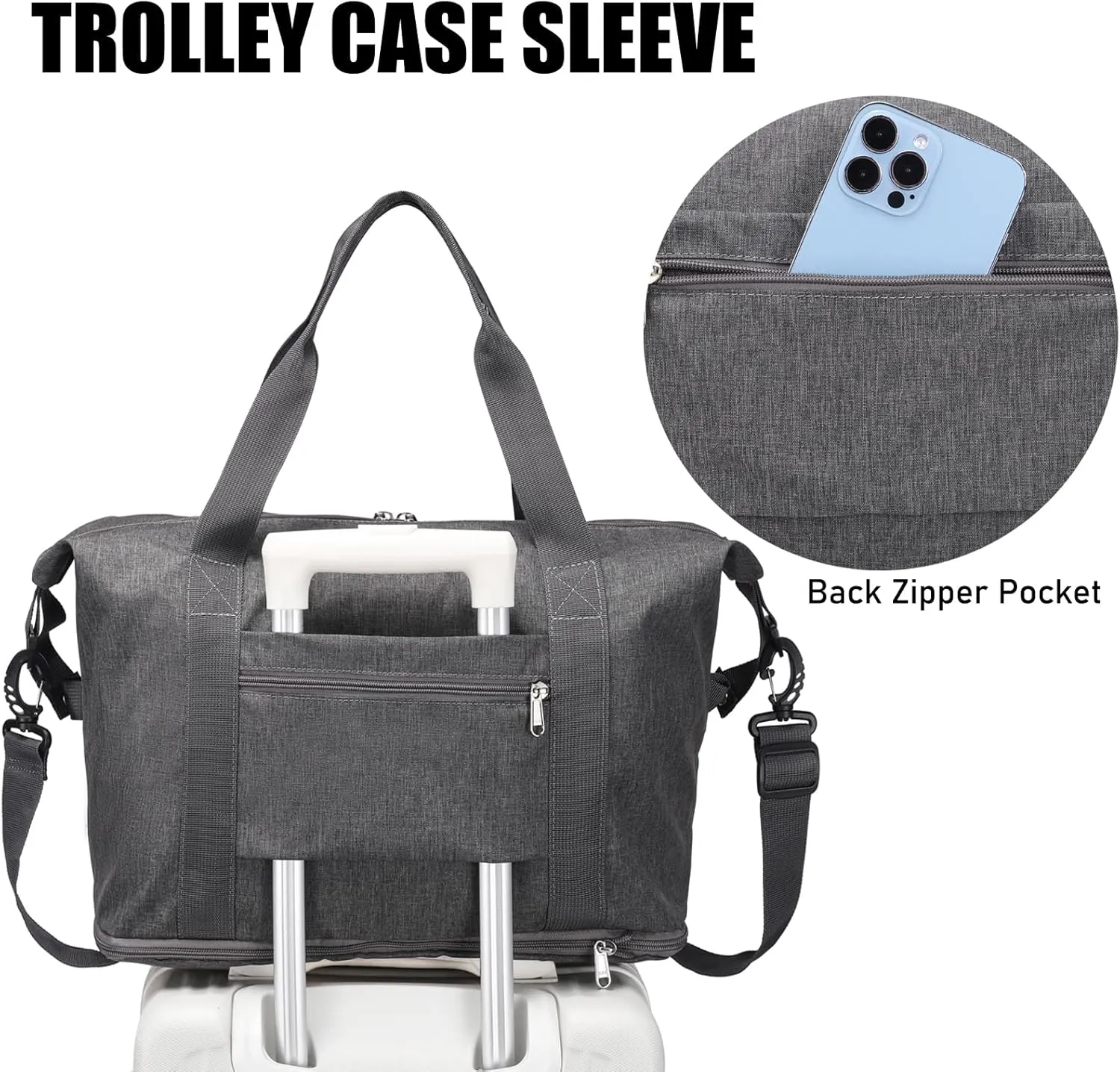 Expandable Duffle Bag for Travel, Weekender Overnight Carry On Bag for Women Men, Waterproof Large Capacity Travel Bag with Detachable Shoulder Strap and Wet Pocket(Grey)
