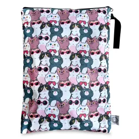 FLOCK THREE Washable and Reusable Wet Bag Diaper Bag Water Resistant Swimming Bag Pouch, Yoga Gym Bag, 12.6'' x 16.5'' (Cats Family)