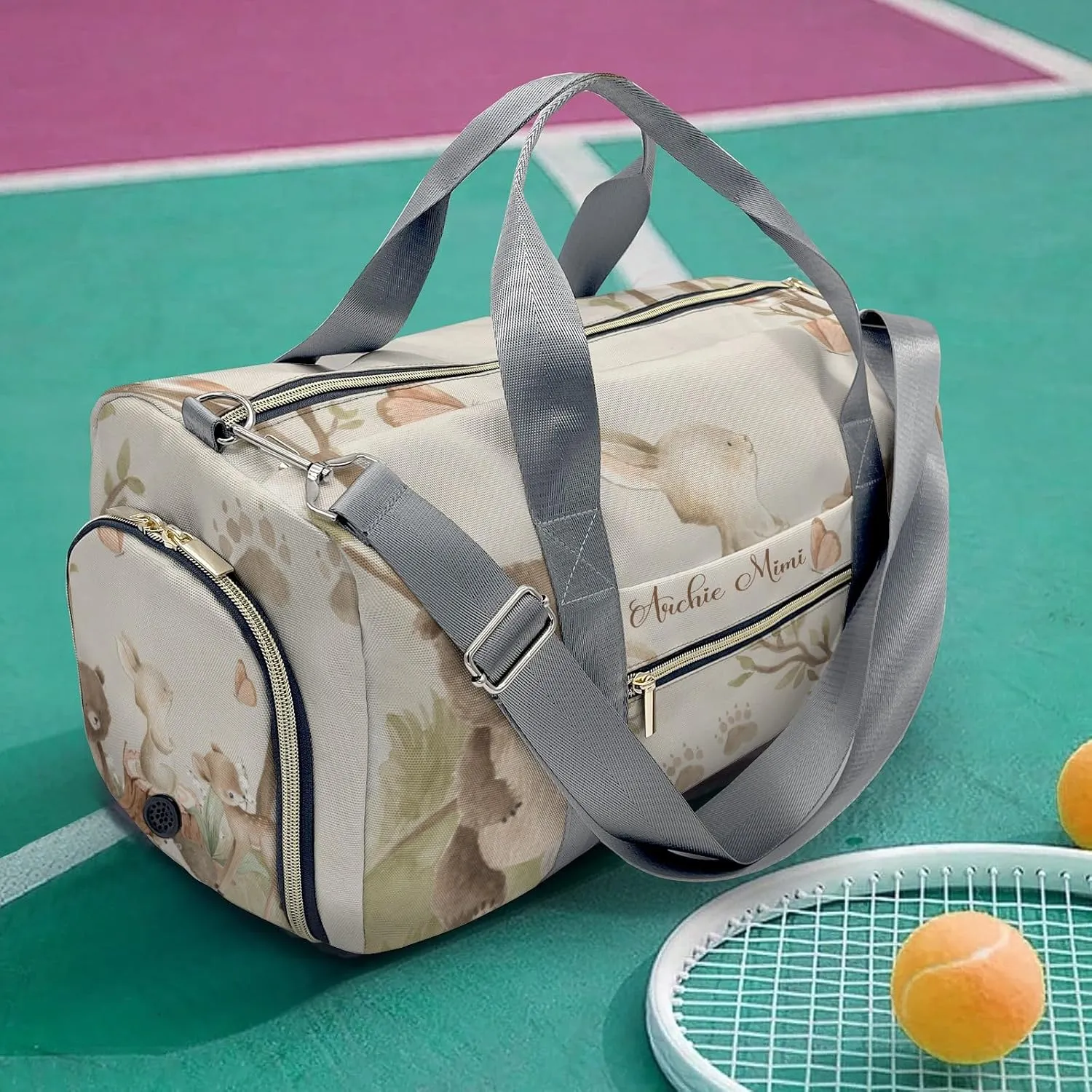 Forest Woodland Animals Personalized Duffel Bag Custom Multi-Function Travel Bag Gym Sports Dance Bags Overnight Carry On Weekend Bag for Women Men