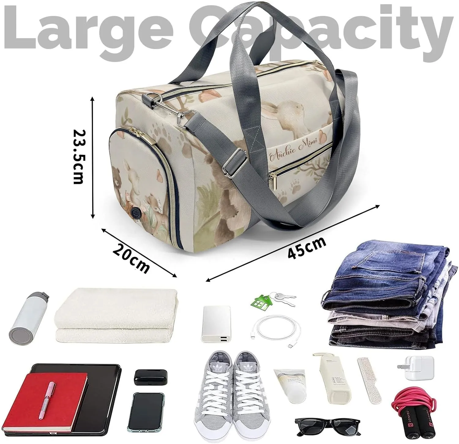 Forest Woodland Animals Personalized Duffel Bag Custom Multi-Function Travel Bag Gym Sports Dance Bags Overnight Carry On Weekend Bag for Women Men