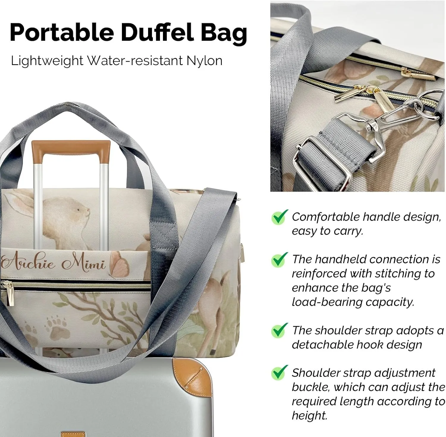 Forest Woodland Animals Personalized Duffel Bag Custom Multi-Function Travel Bag Gym Sports Dance Bags Overnight Carry On Weekend Bag for Women Men