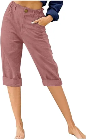 Generic Capri Pants for Women Petite High Waist Work Cargo Capris Clothes Casual Summer Beach Yoga Palazzo Cropped Pants