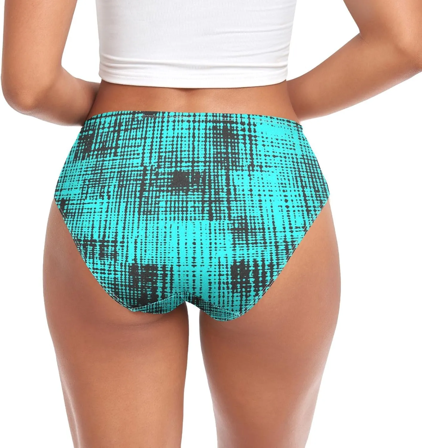 Grid Blue Womens Brief Underwear, Breathable Underwear, Spandex Underwear Women Briefs