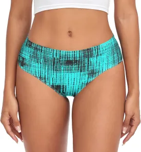 Grid Blue Womens Brief Underwear, Breathable Underwear, Spandex Underwear Women Briefs