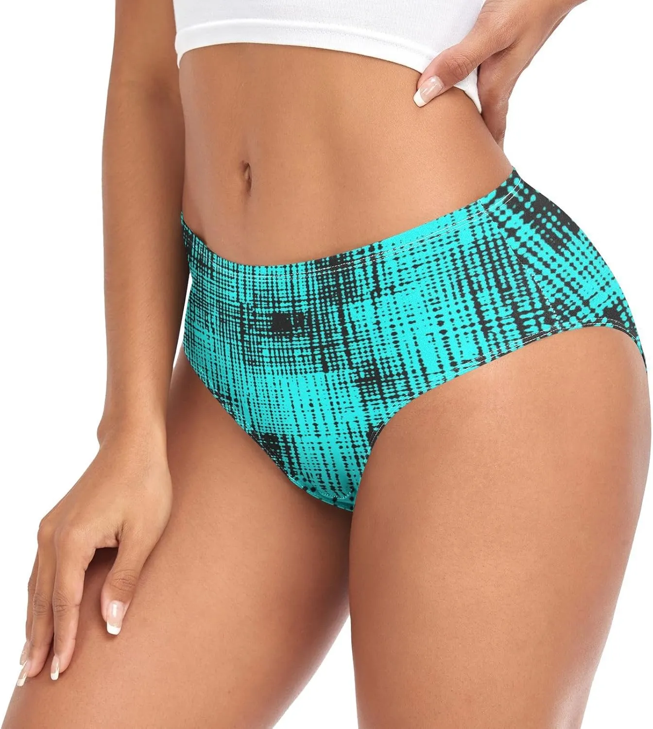 Grid Blue Womens Brief Underwear, Breathable Underwear, Spandex Underwear Women Briefs