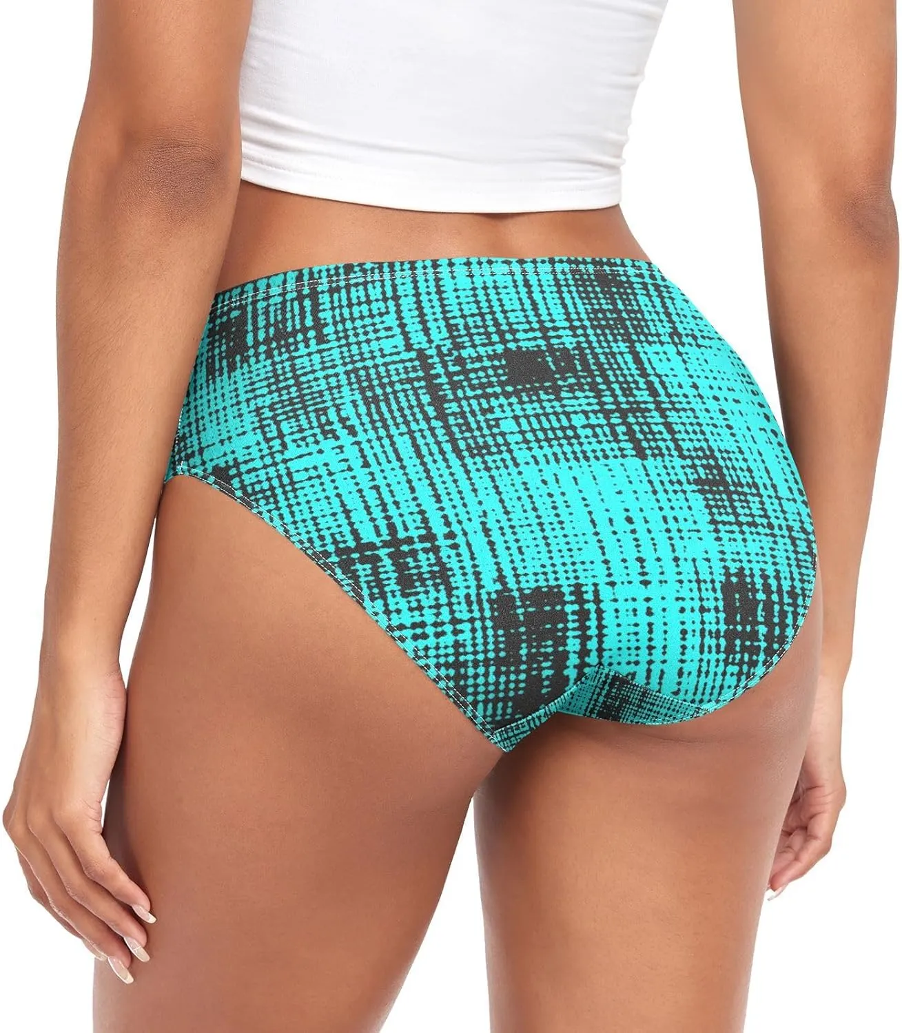 Grid Blue Womens Brief Underwear, Breathable Underwear, Spandex Underwear Women Briefs