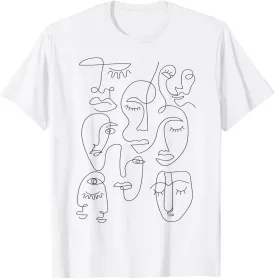 Hand Drawn One Line Art Faces T-Shirt